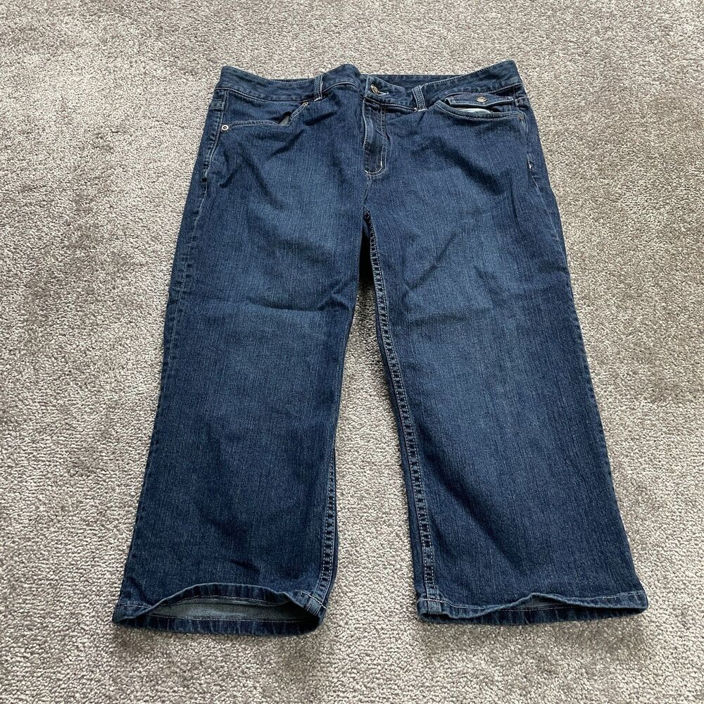 Harley Davidson Motorcycle Jeans Womens 16 Blue Denim Dark Wash Cropped 36x20